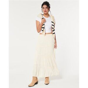 Hollister Tiered Maxi Skirt Ivory Women's M Flowy Prairie Romantic Boho Neutrals